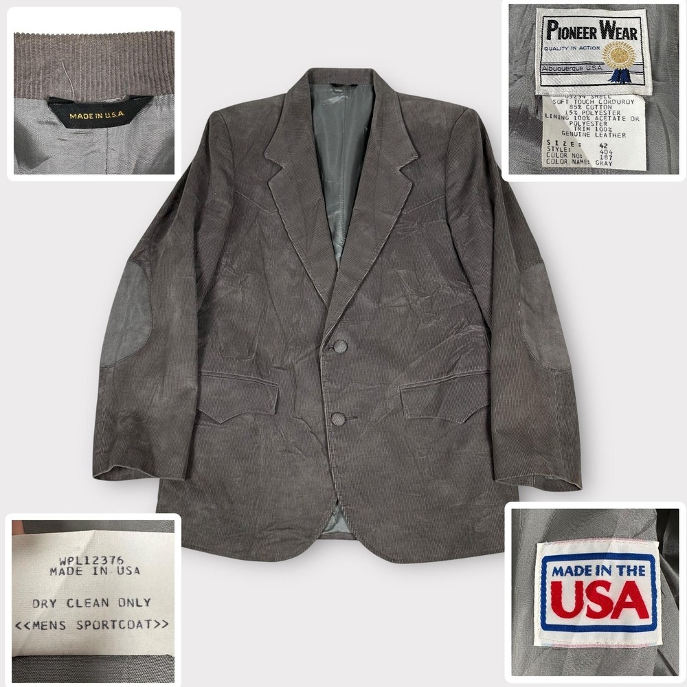 Vintage Pioneer Wear Blazer Mens 42 Corduroy Elbow Patch USA 90s Western